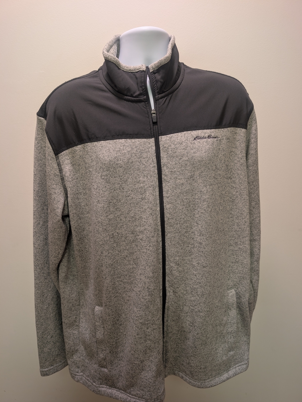 Eddie Bauer Men's Gray Full-Zip Hybrid Fleece Jacket